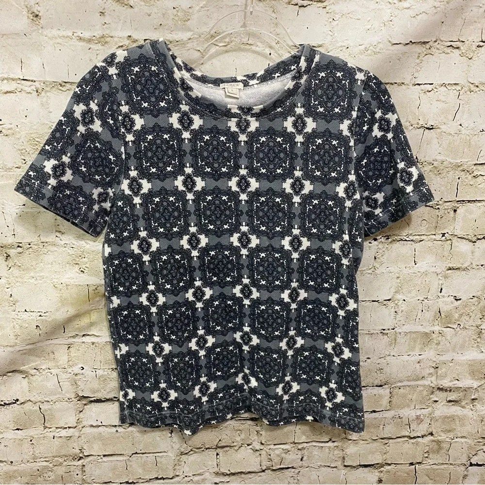 J Crew Gray Black Mosaic Tile Thick Short Sleeve Cotton T Shirt